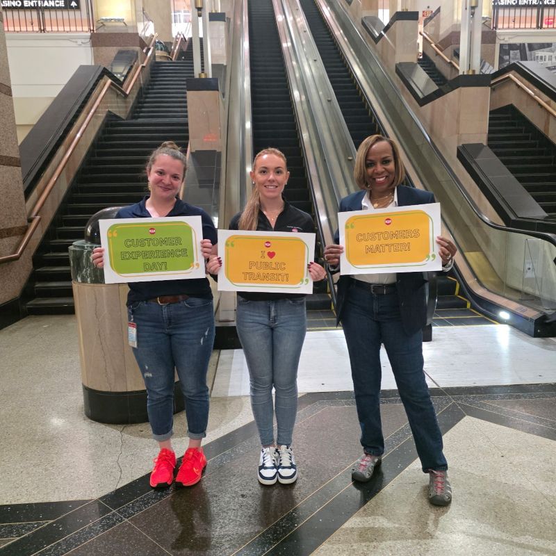 GCRTA riders and employees celebrating Customer Experience Day