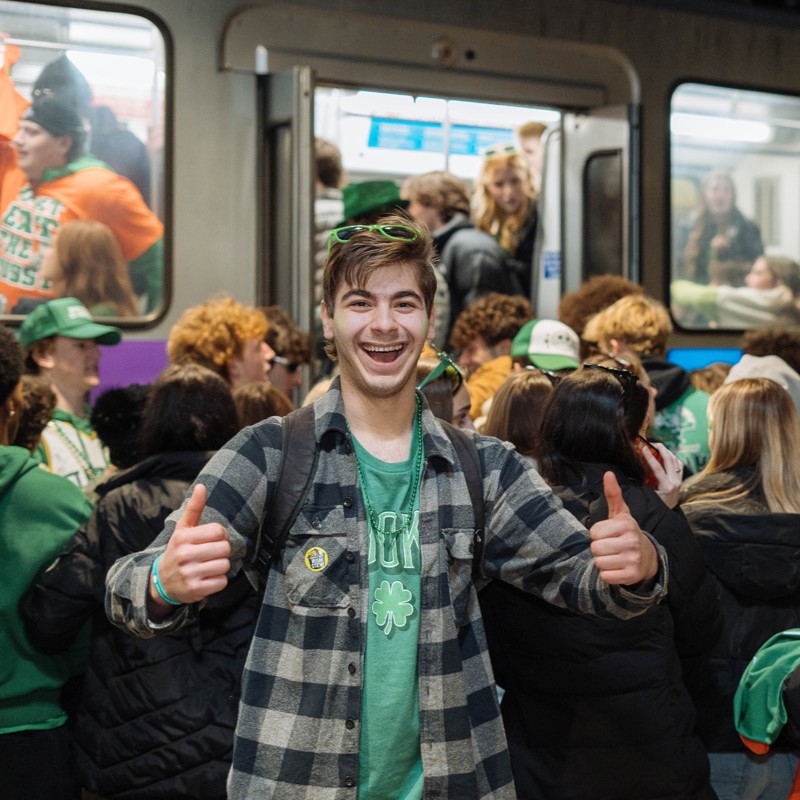 Riders on a crowded GCRTA train during a major community event